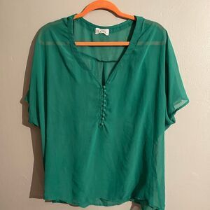 EUC Green sheer top with buttons